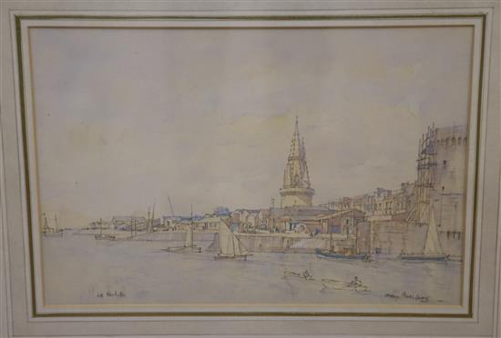 Sir Henry Rushbury (1889-1968), watercolour, Entrance to La Rochelle Harbour, signed, 25 x 37cm.